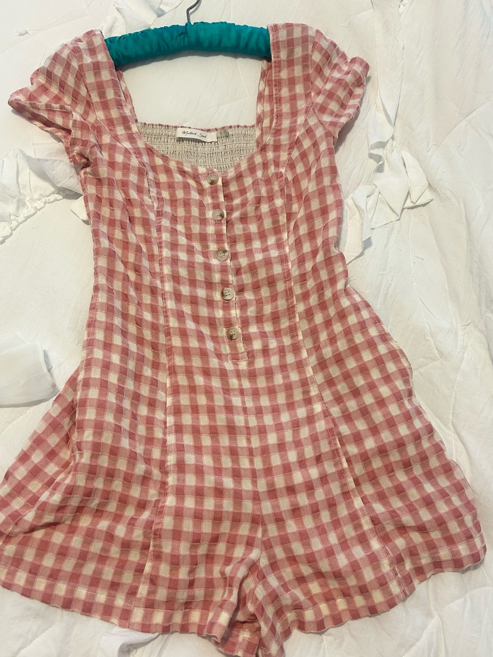 Mustard Seed Pink and White Gingham Short Sleeve Romper